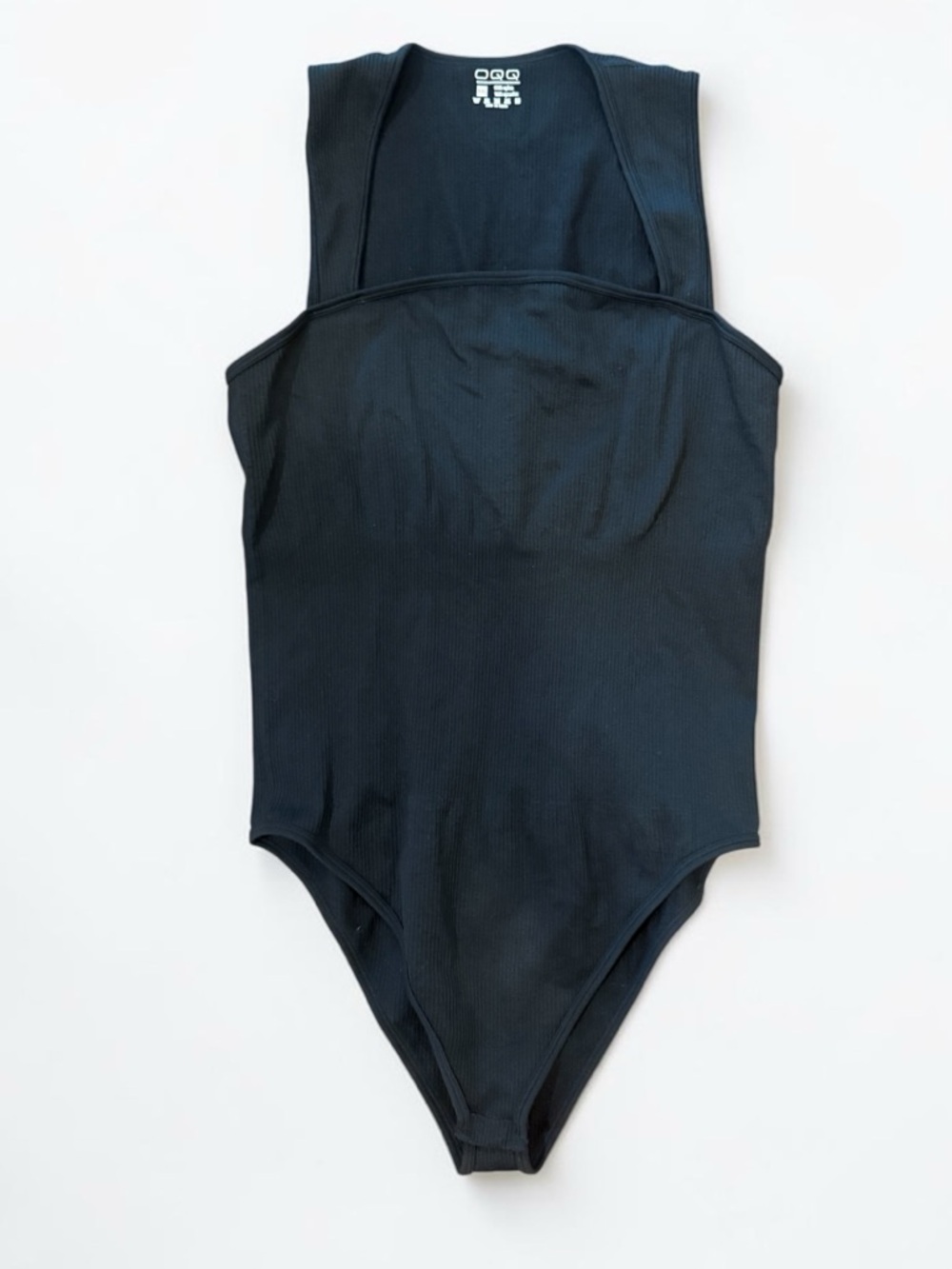 OQQ black ribbed bodysuit, XXL